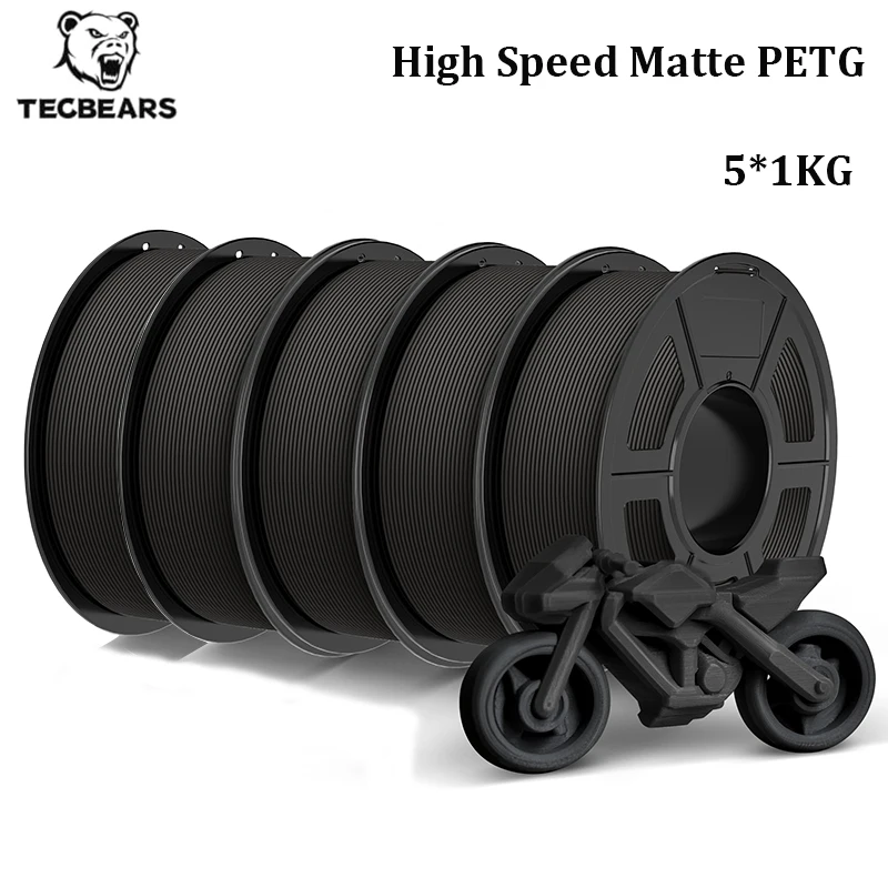 TECBEARS High Speed Matte PETG Filament 1.75mm, 5-Spool Set, HSMPETG 5BK