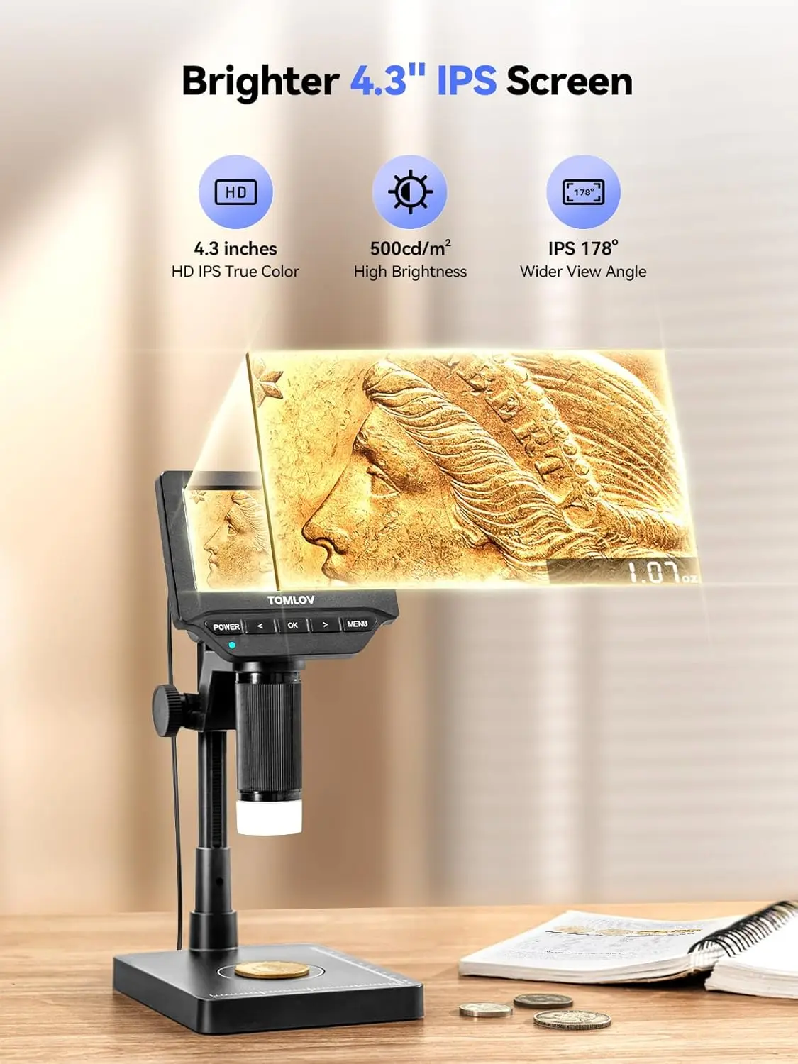 TOMLOV DM4W 4.3" Digital Microscope with Weighing Scale – photo 5