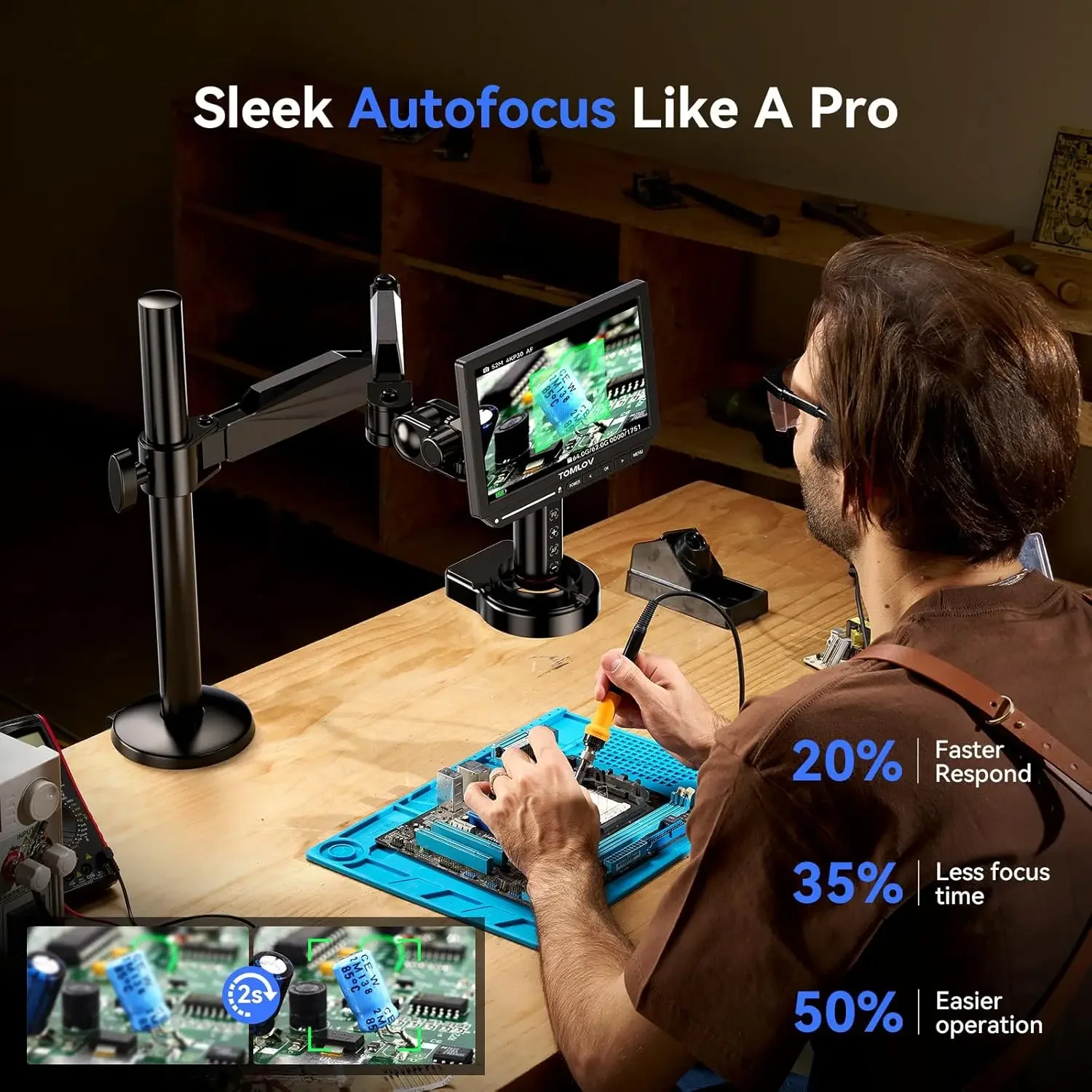 TOMLOV TM4K-AF 4K Autofocus Digital Microscope, 8" Screen, Flex Arm – photo 5