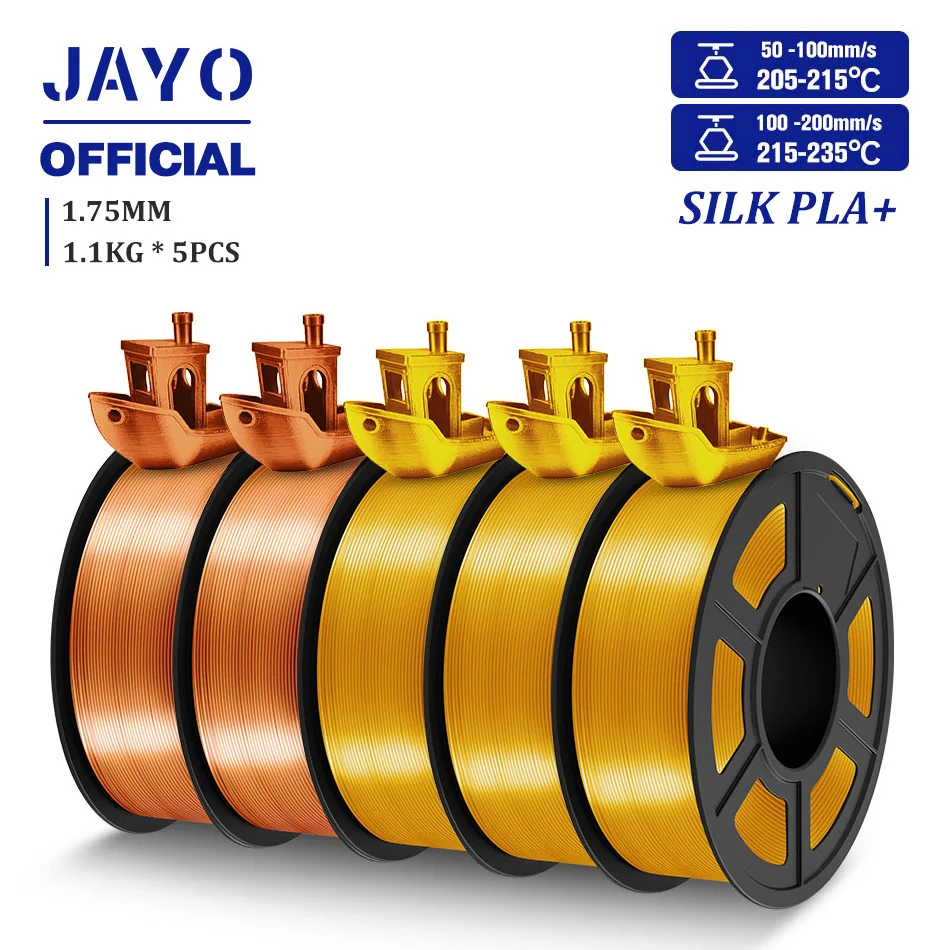 JAYO TPU Silk and Silk PLA+ Filament 1.75mm, 5-Roll Sets, Silk PLAp 2RC 3LG