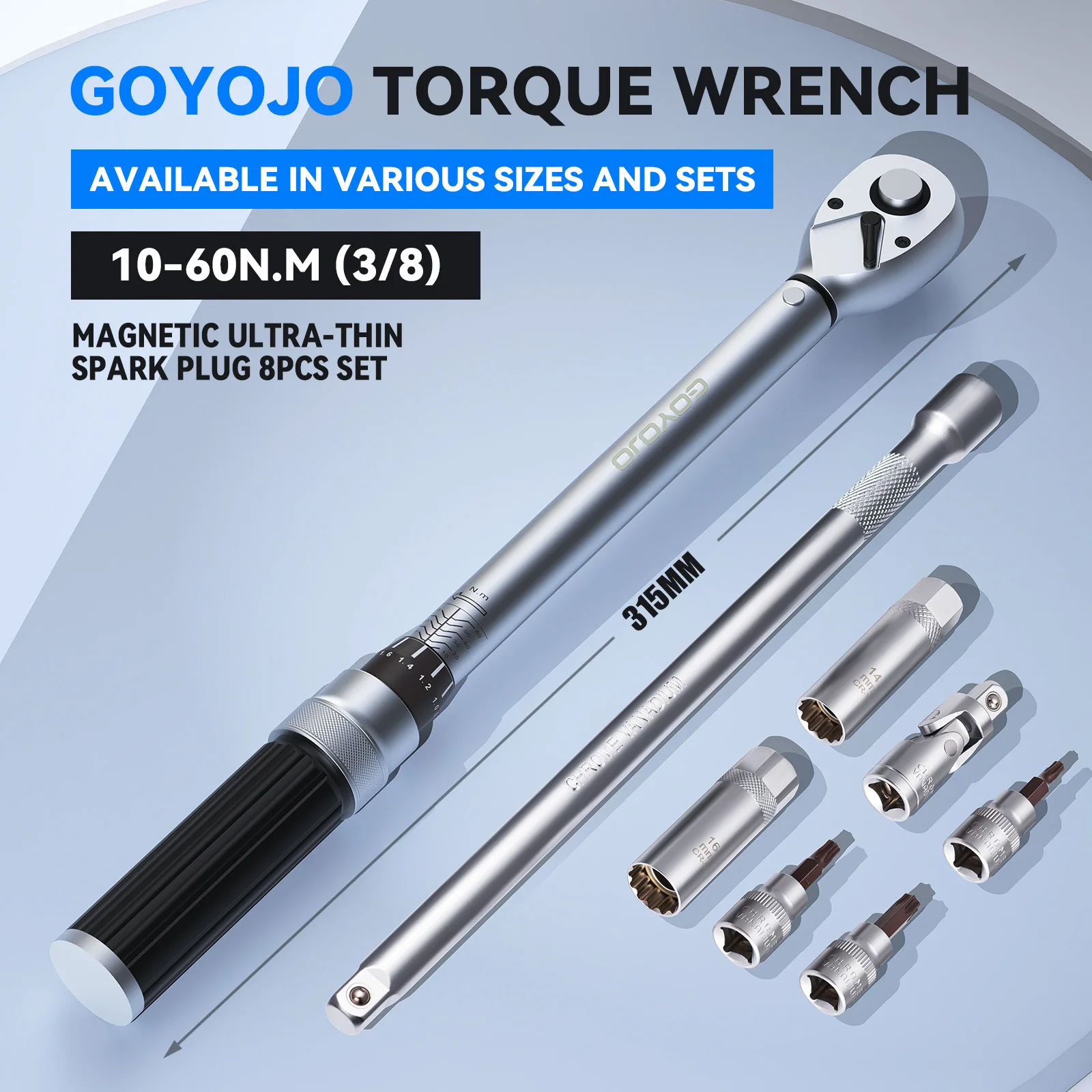 GOYOJO 8-Piece 3/8" Torque Wrench & Spark Plug Socket Kit, 10–60 N·m – photo 2
