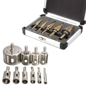 STONEGO Diamond Hole Saw & Cobalt Step Drill Bundle, 15 Pieces