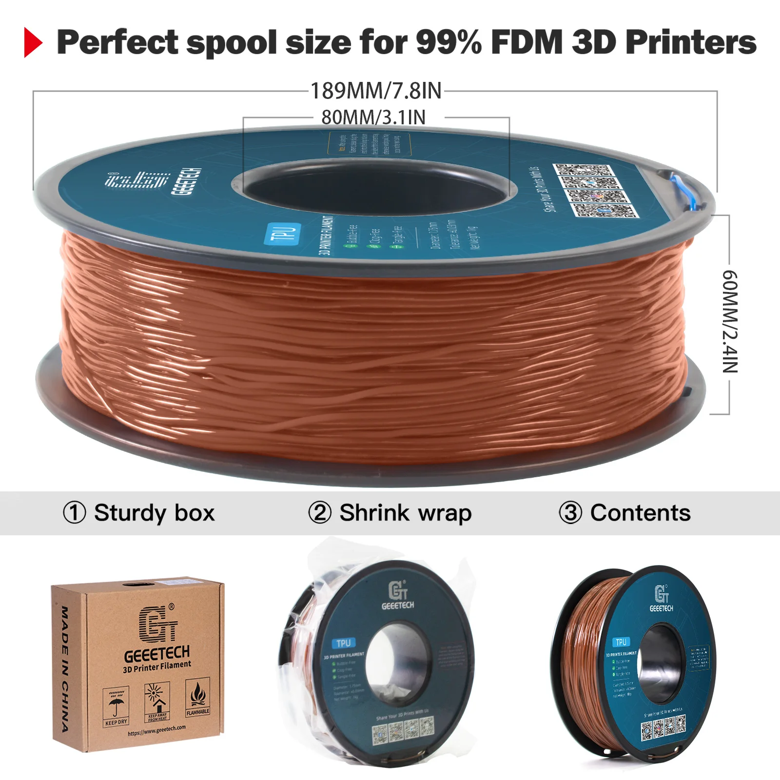 Geeetech TPU Flexible Filament 1.75mm, 10 kg, Transparent Brown – photo 6