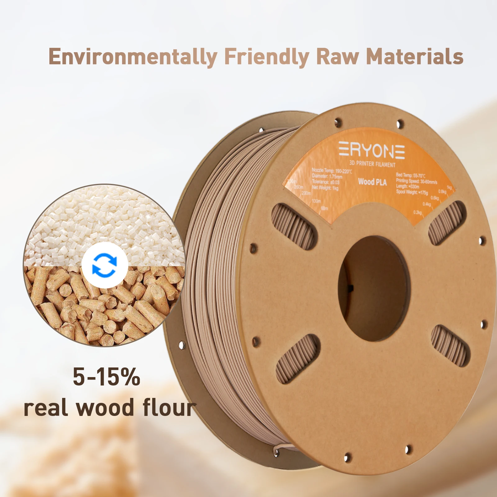ERYONE Wood PLA Filament 1.75mm, 3 kg (3 × 1 kg) – photo 4