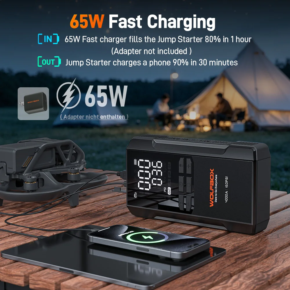 WOLFBOX JS24AIR 4000A Jump Starter with 160 PSI Air Compressor – photo 3