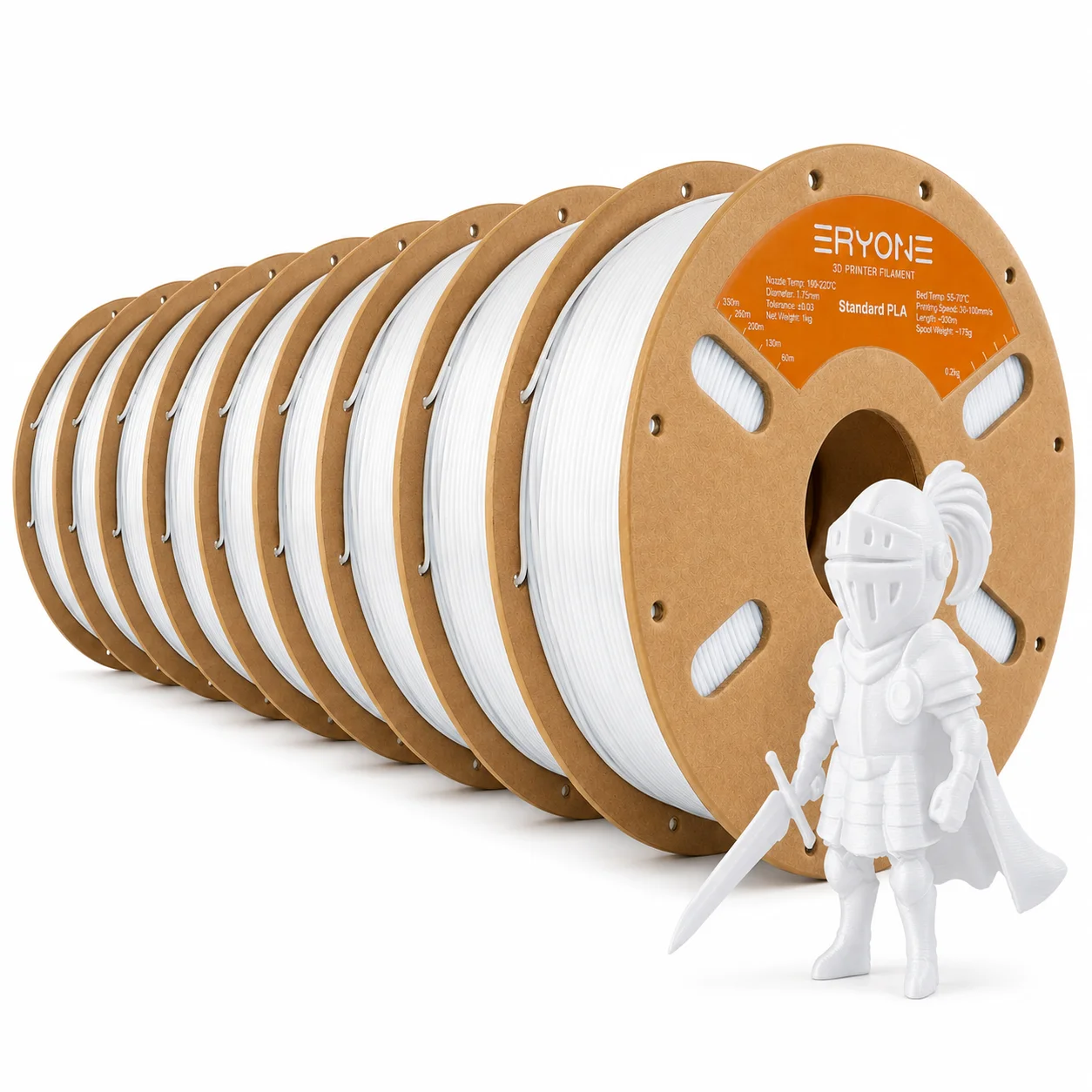 ERYONE Standard PLA Filament 1.75mm, 10 kg (10 × 1 kg), White
