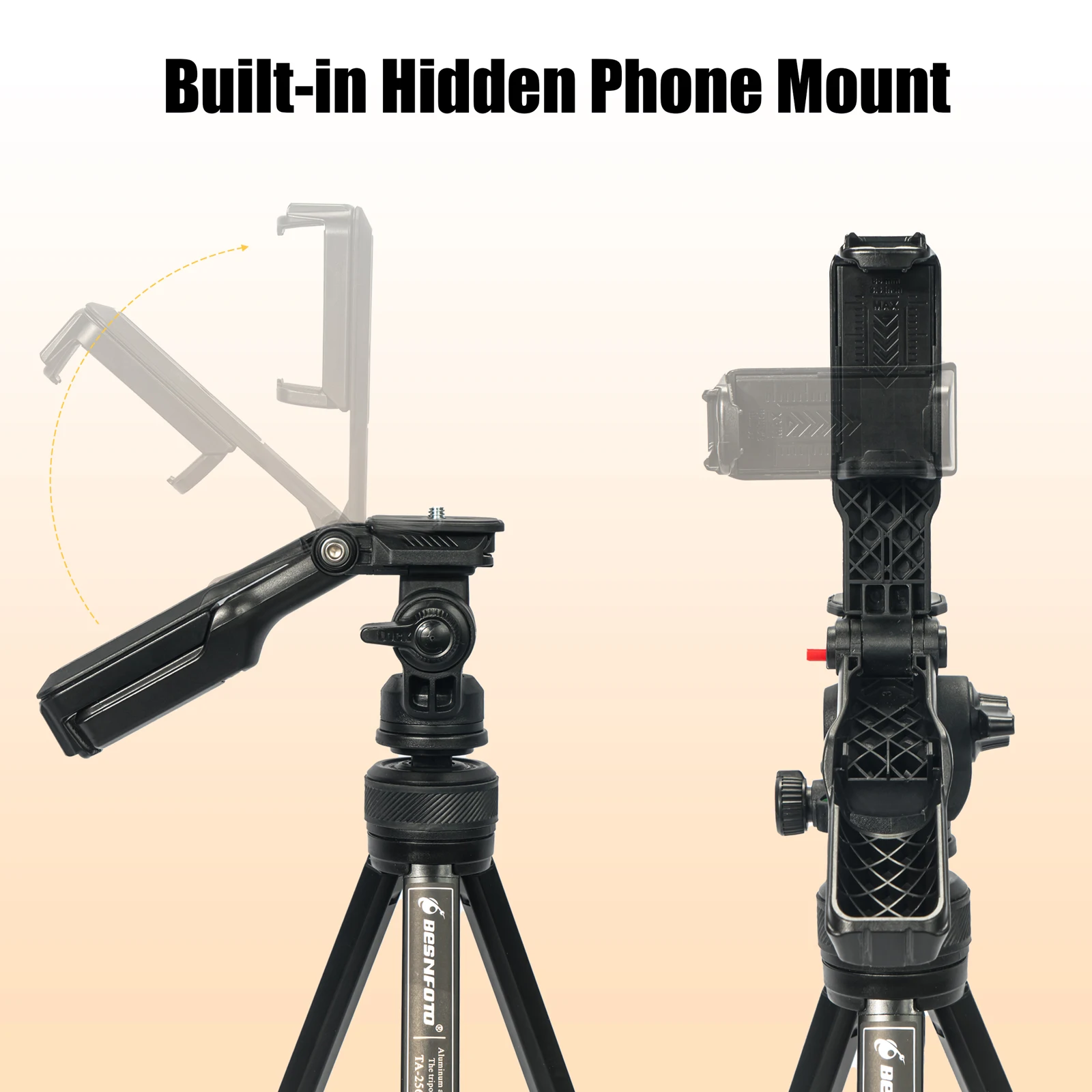 Besnfoto Aluminum Travel Tripod with Hidden Phone Mount – photo 4