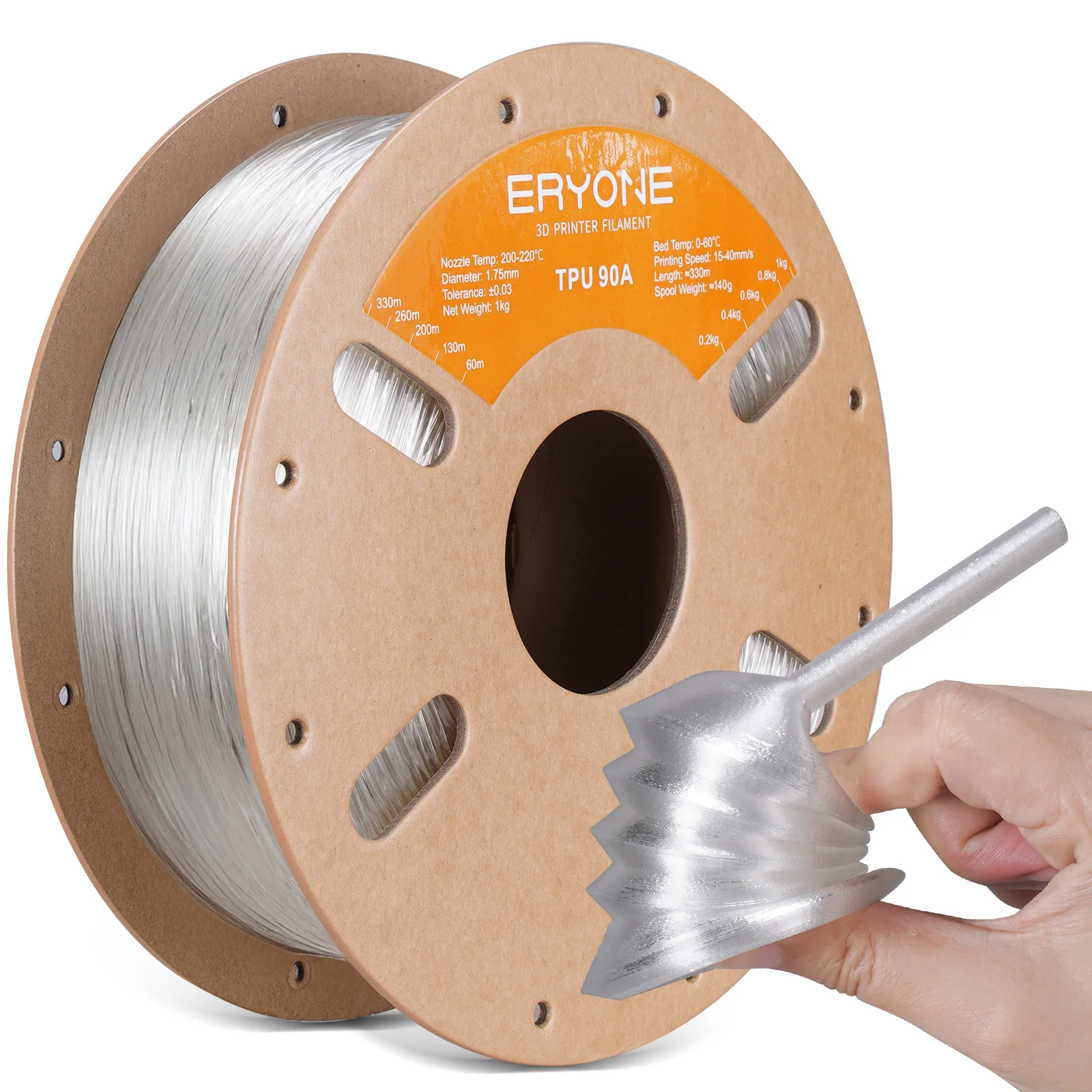 ERYONE TPU 90A Flexible Filament 1.75mm, 1 kg to 6 kg, Trans-1kg