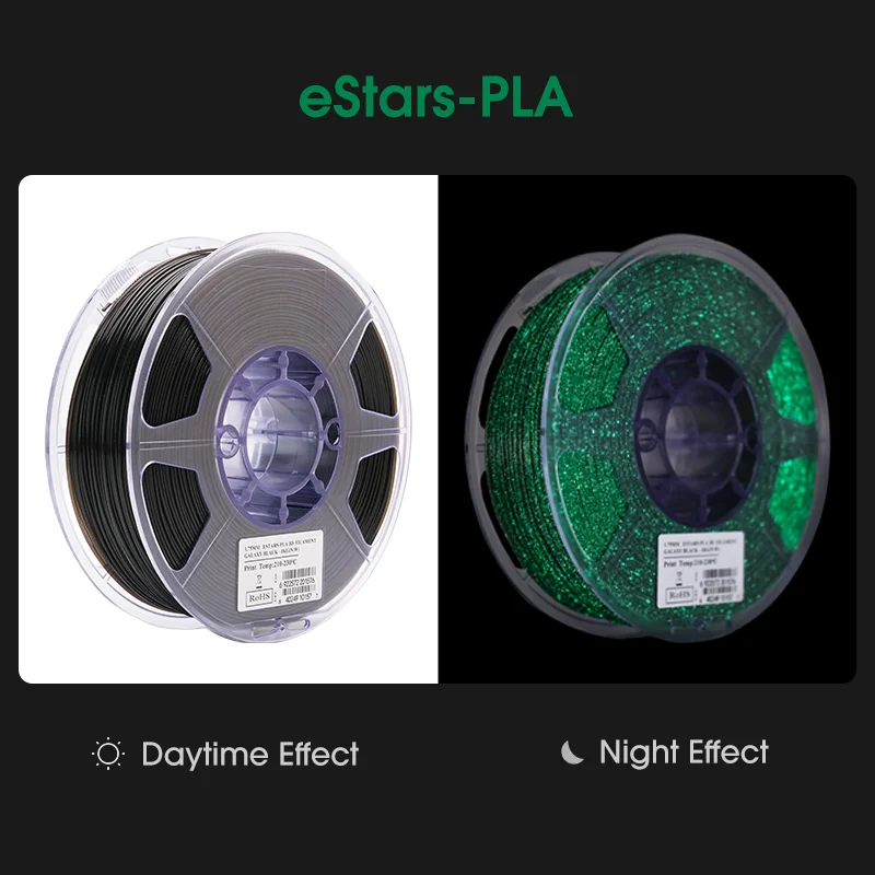 eSUN Luminous Star PLA Filament 1.75mm, Glow in the Dark, 1 kg, black