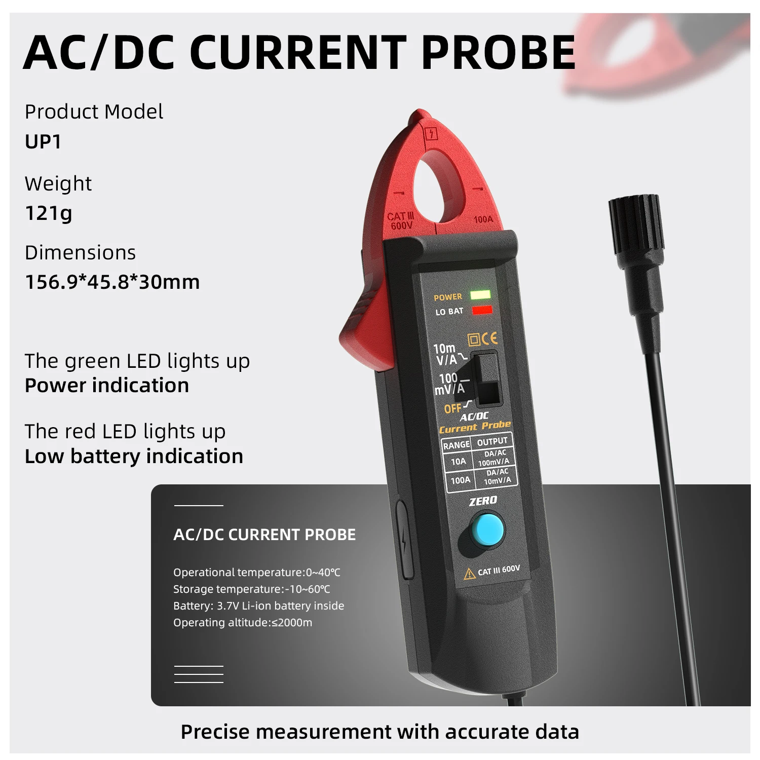 BSIDE UP1 AC/DC Current Clamp Adapter for Oscilloscopes, 10 mA–100 A – photo 2