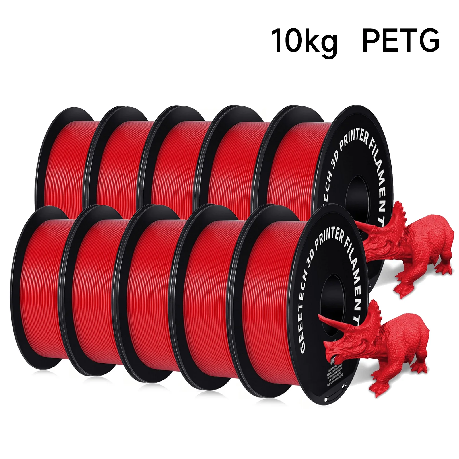 GEEETECH PETG Filament 1.75mm, 10 kg (10 × 1 kg), Red