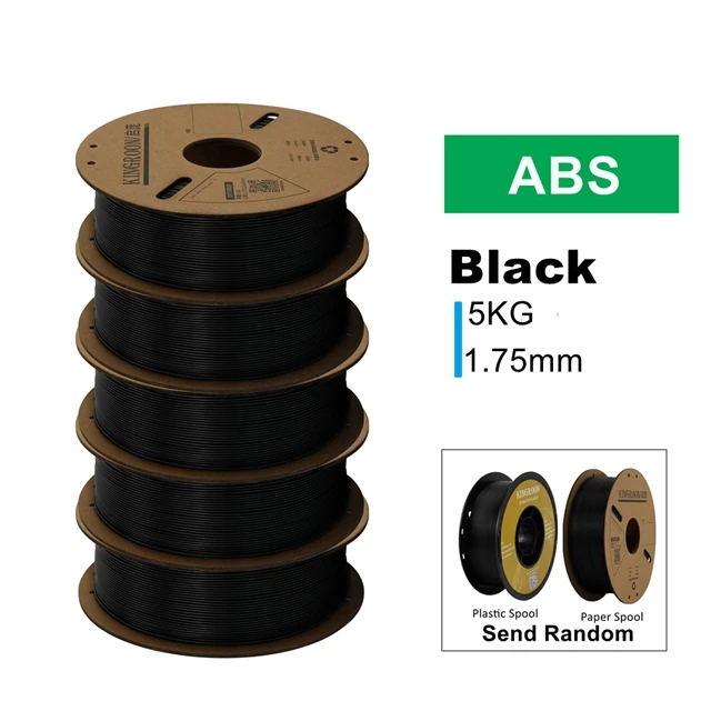 KINGROON PLA, PETG & ABS Filament 1.75mm, 5 kg Single-Color Packs, ABS Black 5KG