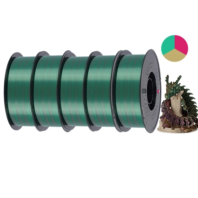 KINGROON Tri-Color Silk PLA Filament 1.75mm, 5 kg, Gold Green Rose