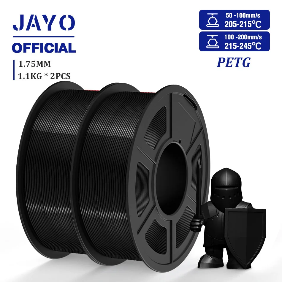JAYO PETG, PLA & TPU Filament 1.75mm, 2-Roll Packs, PETG Black