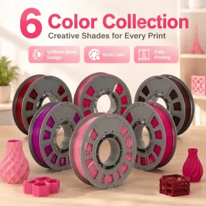 FUN TOO PETG Filament 1.75mm, Pink & Red Shades, 6 × 300 g