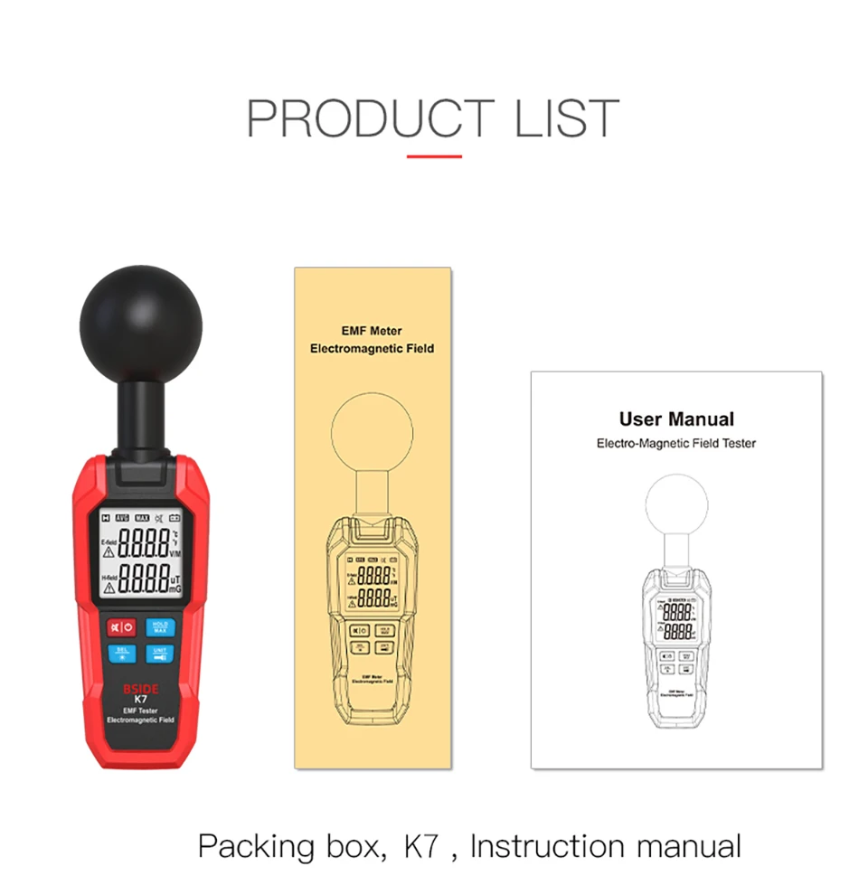 BSIDE K7 EMF Meter, Electric & Magnetic Field Tester, Gold