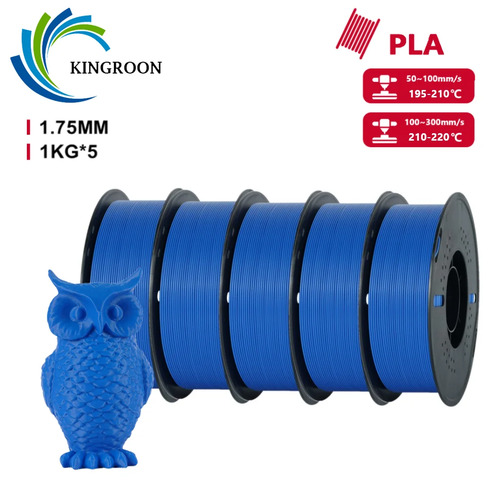 KINGROON PLA / PETG Filament 1.75mm, 5 kg (5 × 1 kg), PLA Blue 5 Roll