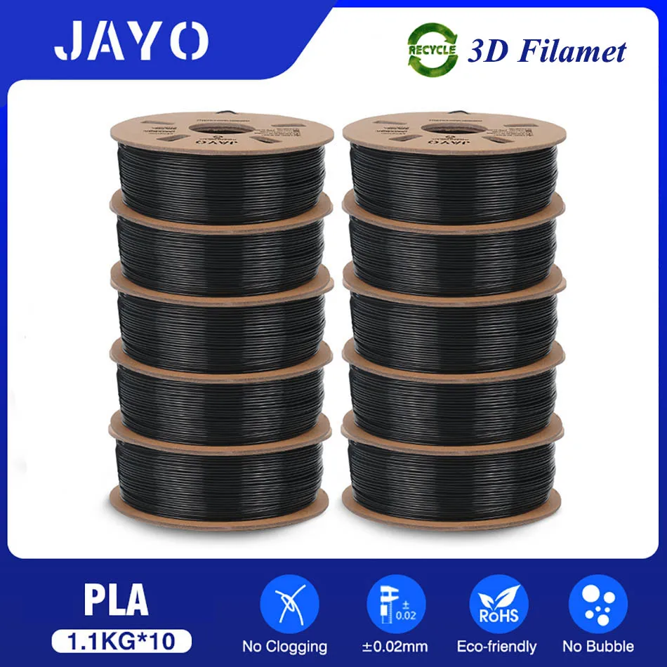 JAYO PLA / PLA+ / PETG Filament 1.75mm, Black, 10 Spools, PLA Black 10 rolls