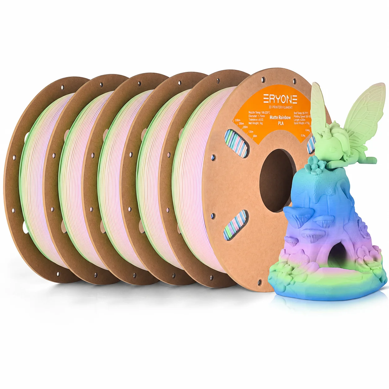 ERYONE Matte Rainbow PLA Filament 1.75mm, 5 kg, Watercolor 5KG