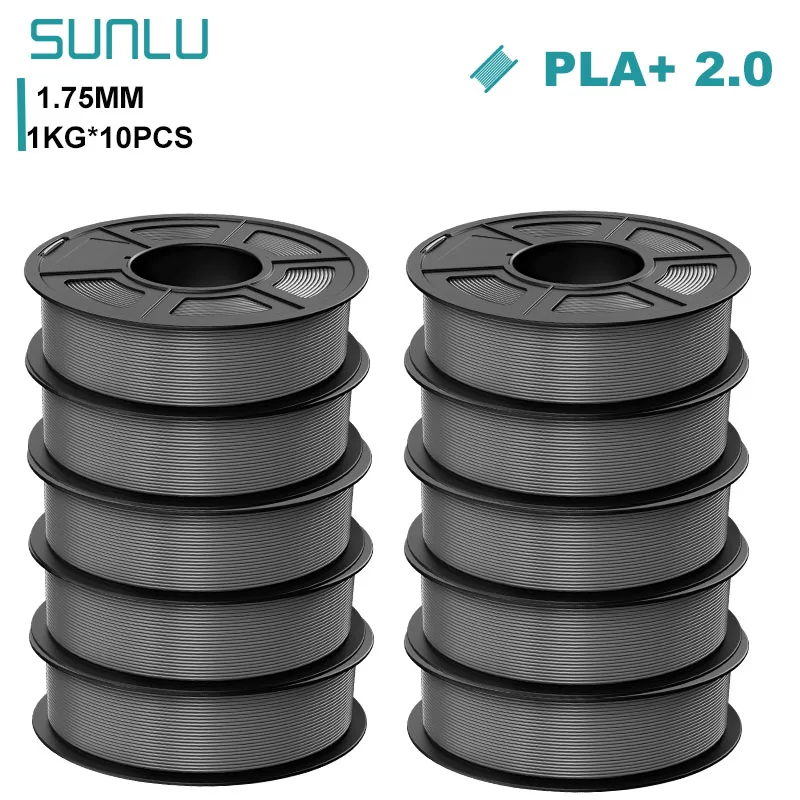 SUNLU PLA+ 2.0 Filament 1.75mm, 10 kg (10 × 1 kg), PLAplus 2.0 Grey