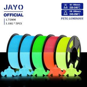 JAYO Glow in the Dark PLA & PETG Filament 1.75mm, 5-Roll Packs