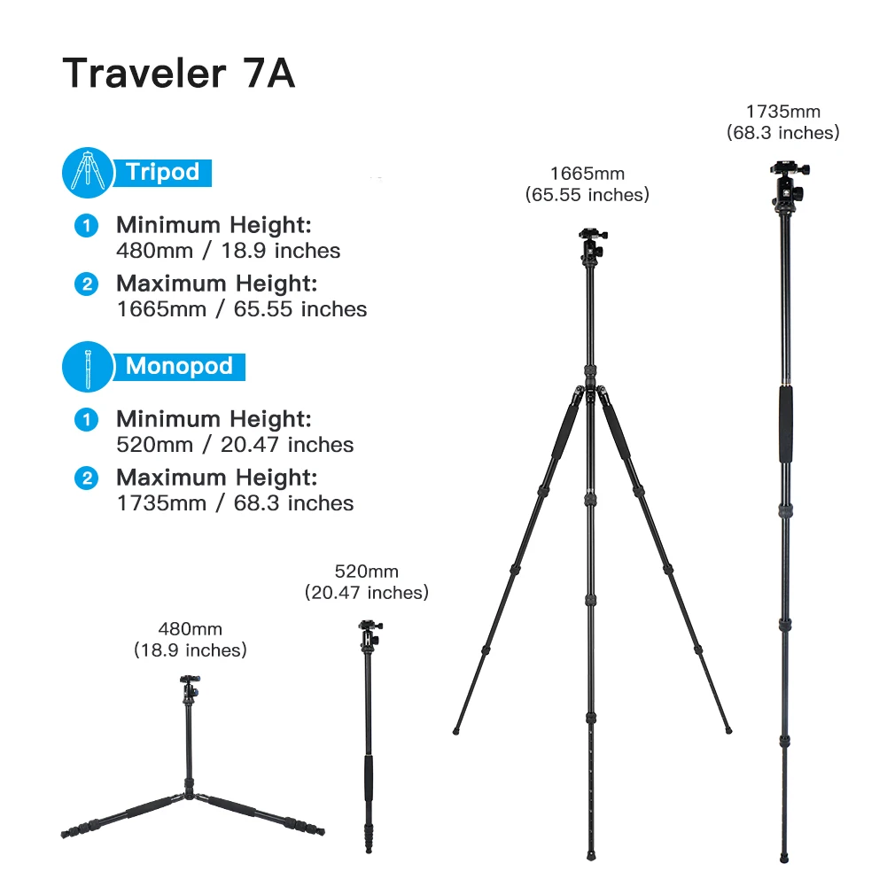 SIRUI Traveler 7A Aluminum Travel Tripod with Monopod, 65" – photo 5