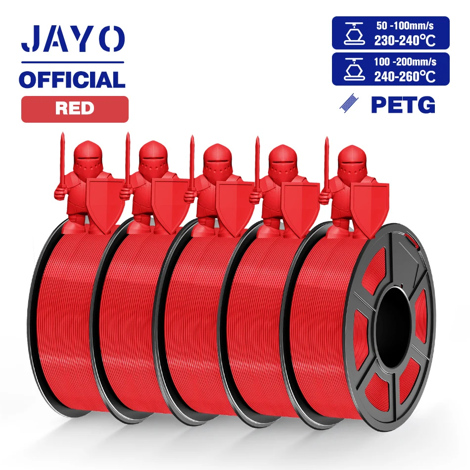 JAYO PLA, PLA+ & PETG Filament 1.75mm, 5-Roll Packs, PETG Red 5Roll