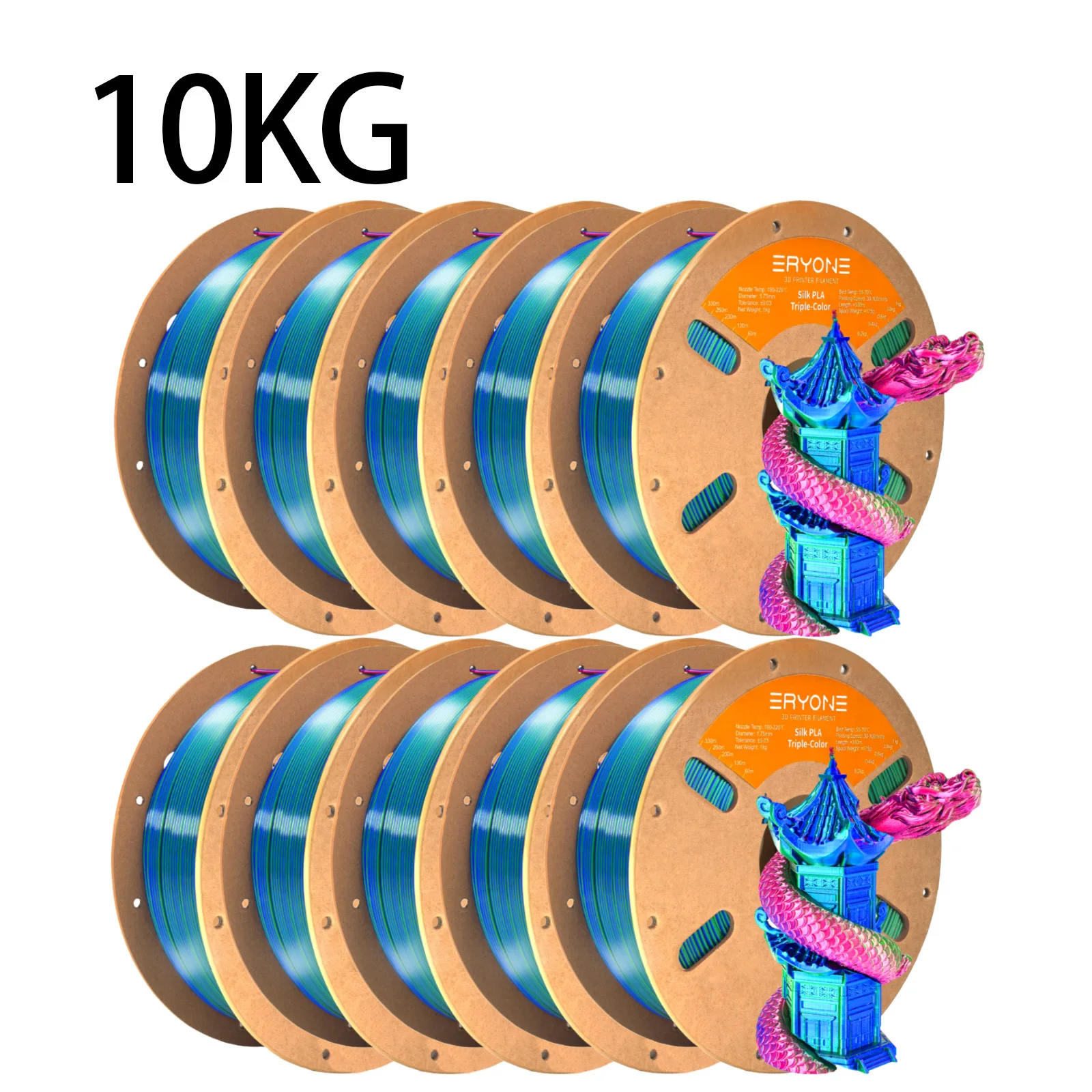 ERYONE Triple Color Silk PLA Filament 1.75mm, 10 kg, Red Blue Green