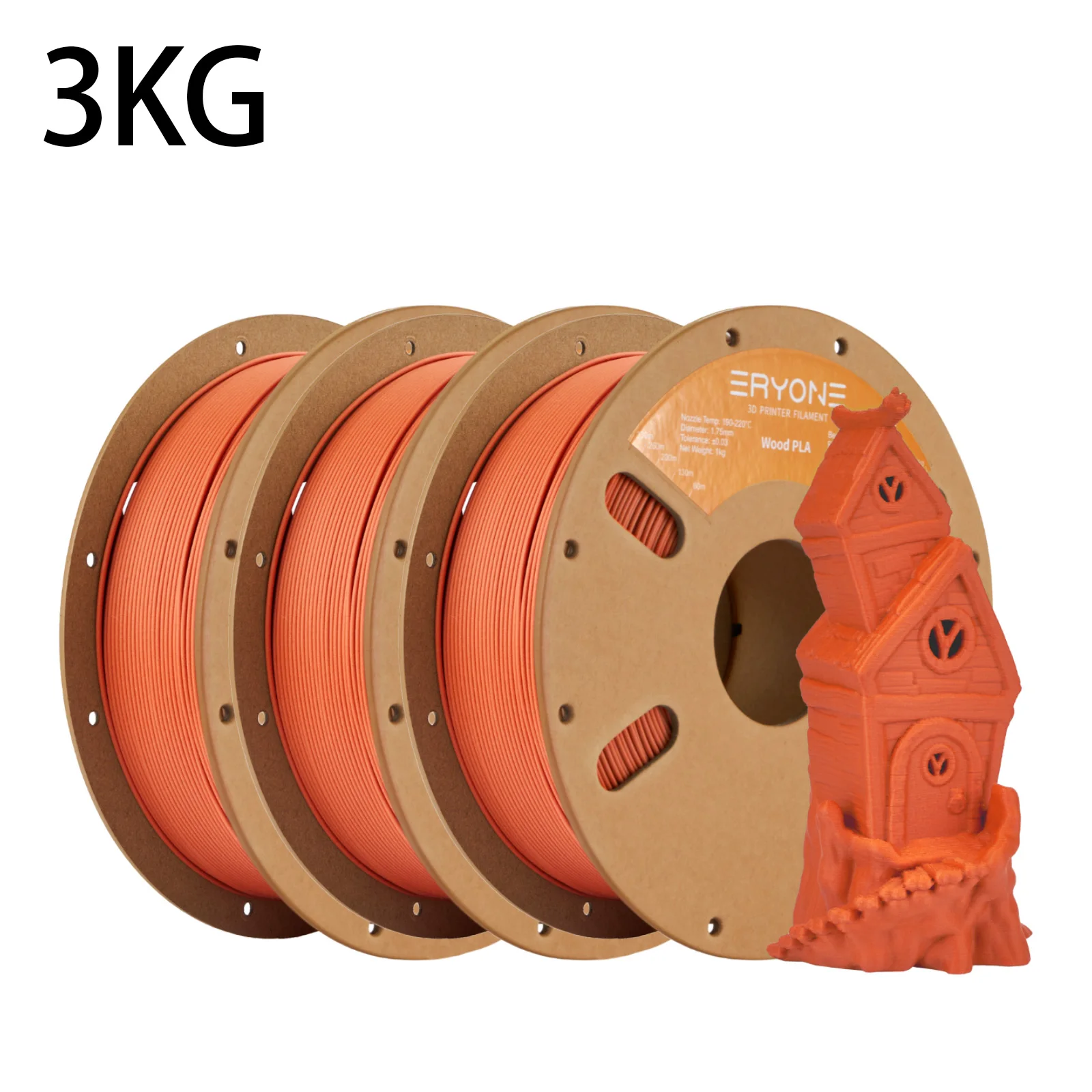 ERYONE Wood PLA Filament 1.75mm, 3 kg (3 × 1 kg), Pine