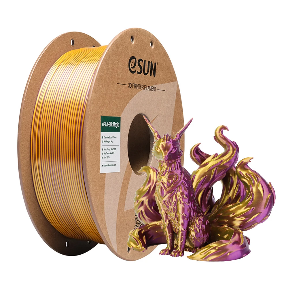eSUN Magic Silk PLA Filament 1.75mm, Dual & Tri-Color, 1 kg, Purple Gold