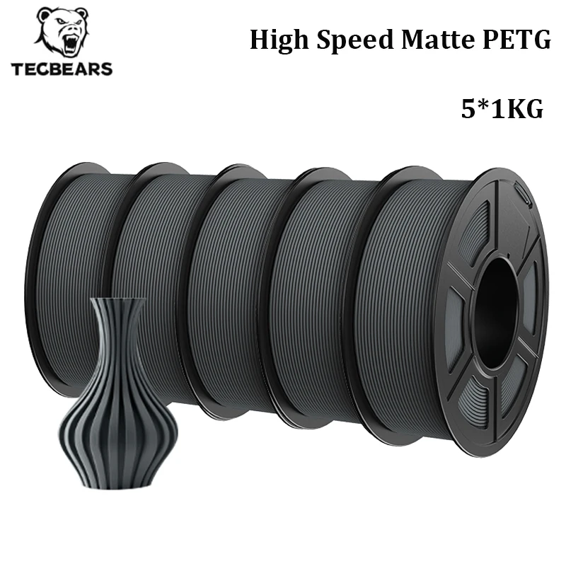 TECBEARS High Speed Matte PETG Filament 1.75mm, 5-Spool Set, HSMPETG 5GY
