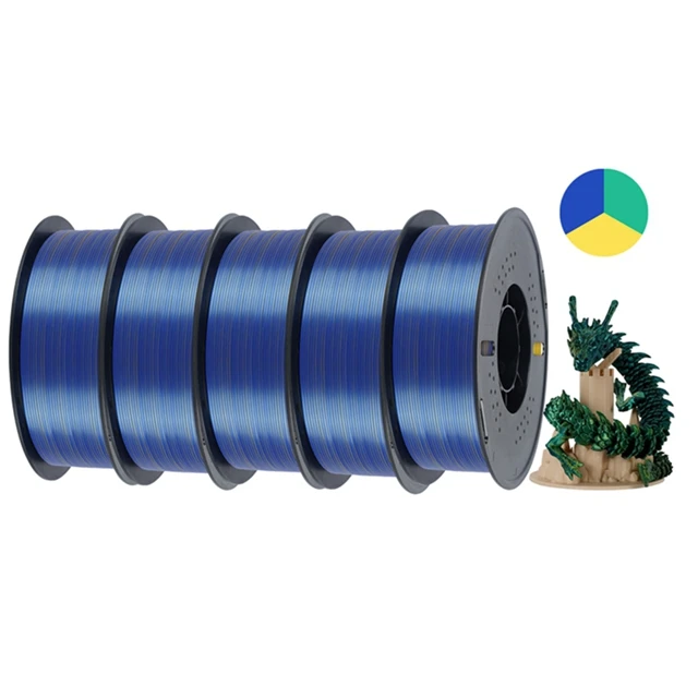 KINGROON Tri-Color Silk PLA Filament 1.75mm, 5 kg, Yellow Blue Green