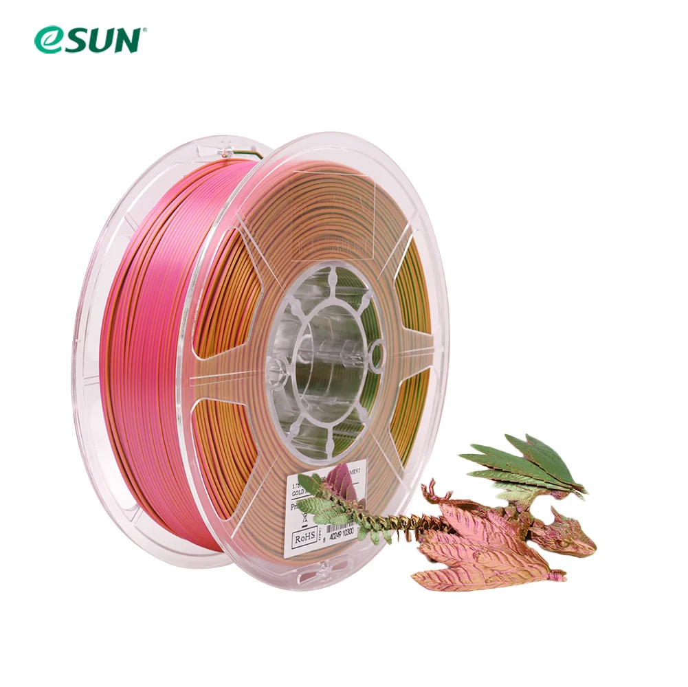 eSUN Magic Silk PLA Filament 1.75mm, Dual & Tri-Color, 1 kg, Gold Red Green
