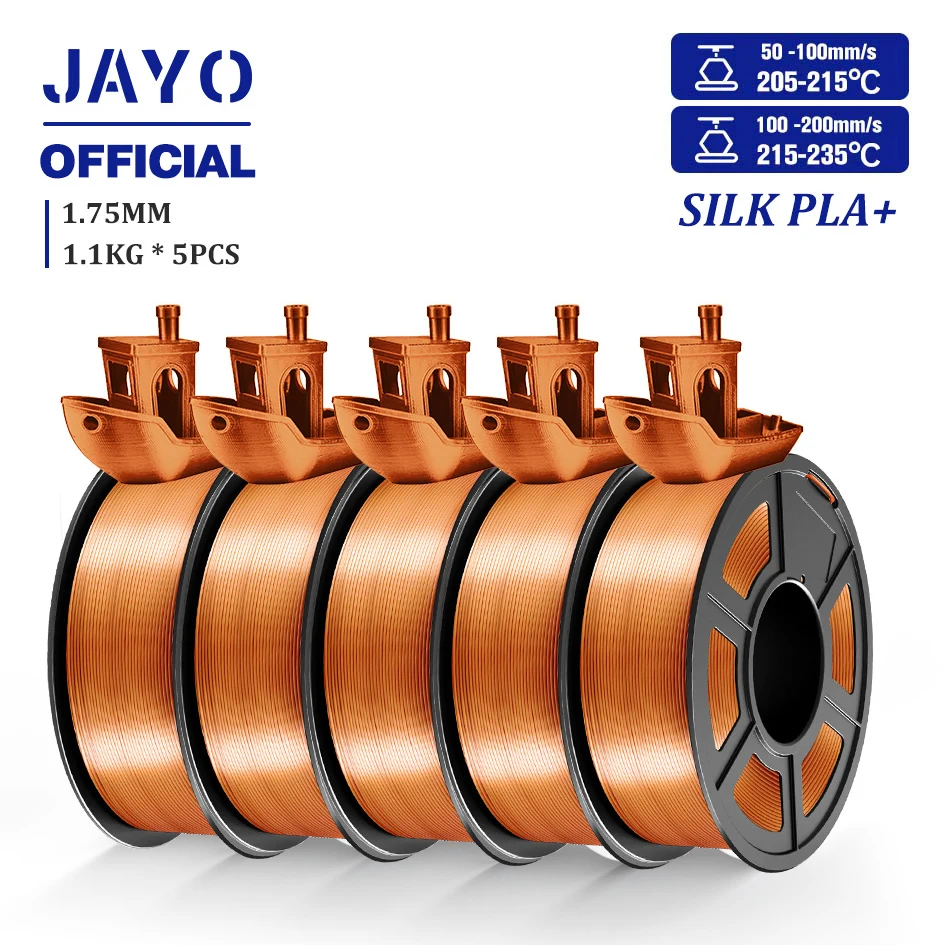 JAYO TPU Silk and Silk PLA+ Filament 1.75mm, 5-Roll Sets, Silk PLAp Red Copper