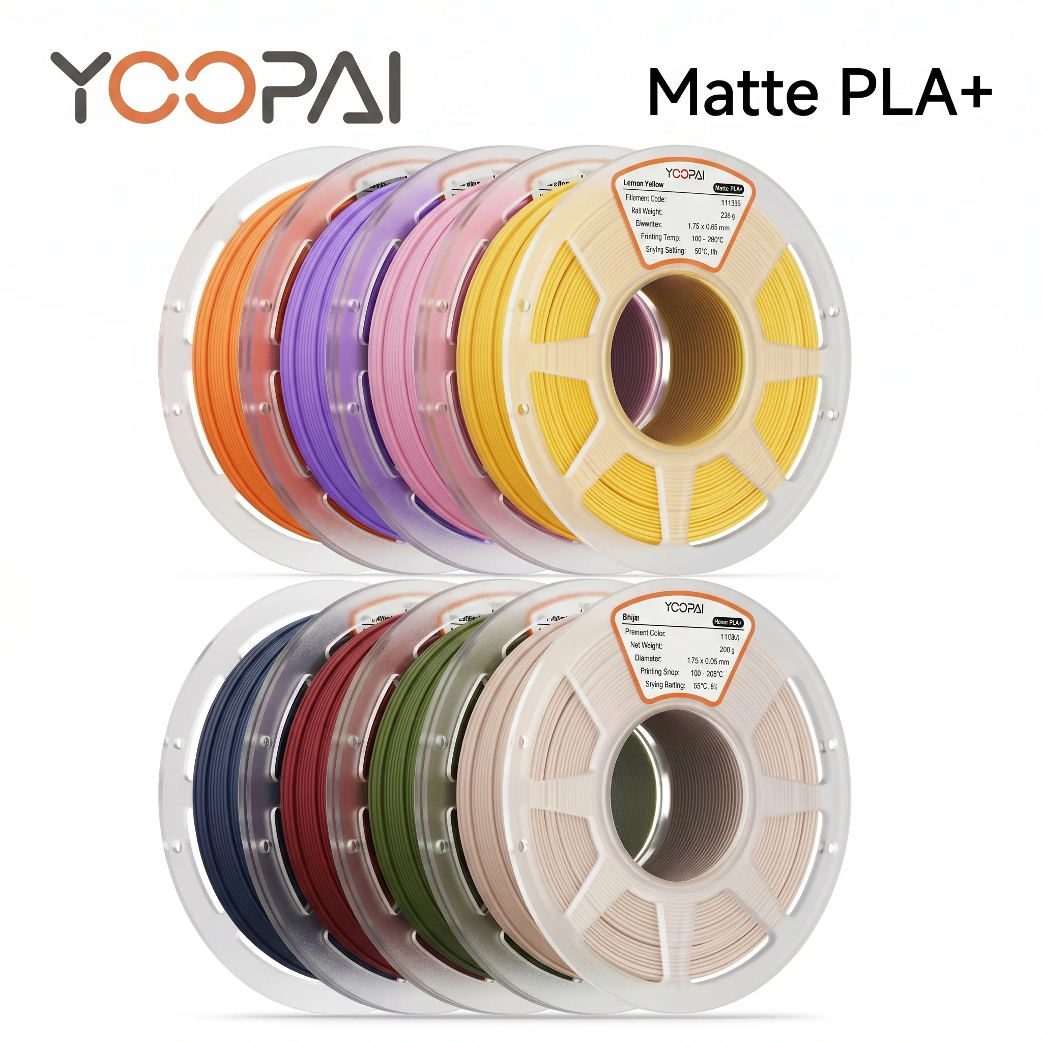 YOOPAI Matte PLA+ Filament Sampler, 8 or 16 × 250 g, Matte PLA02 250g x 8