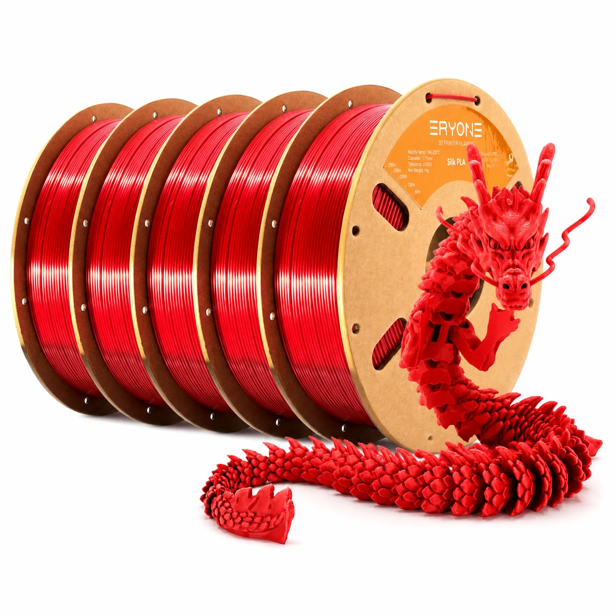 ERYONE Ultra Silk PLA Filament 1.75mm, 5 kg (5 × 1 kg), Red 5KG