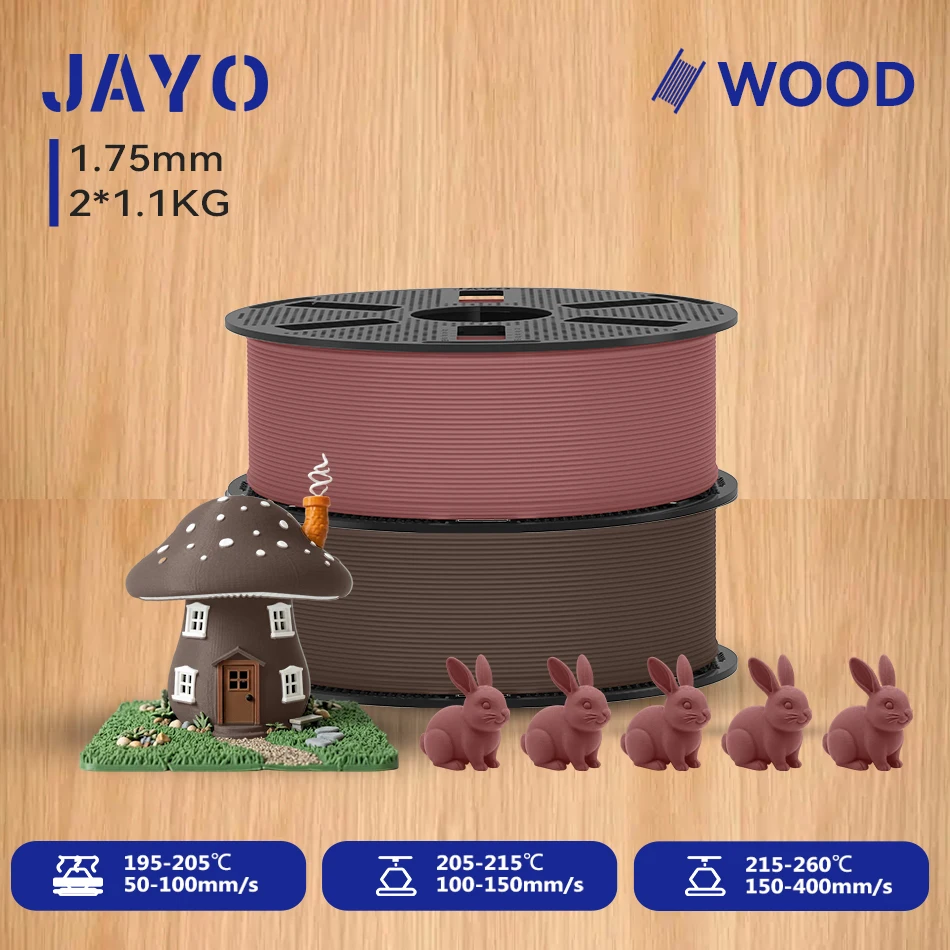 JAYO Wood PLA Filament 1.75mm, 2 × 1.1 kg, CW-WL