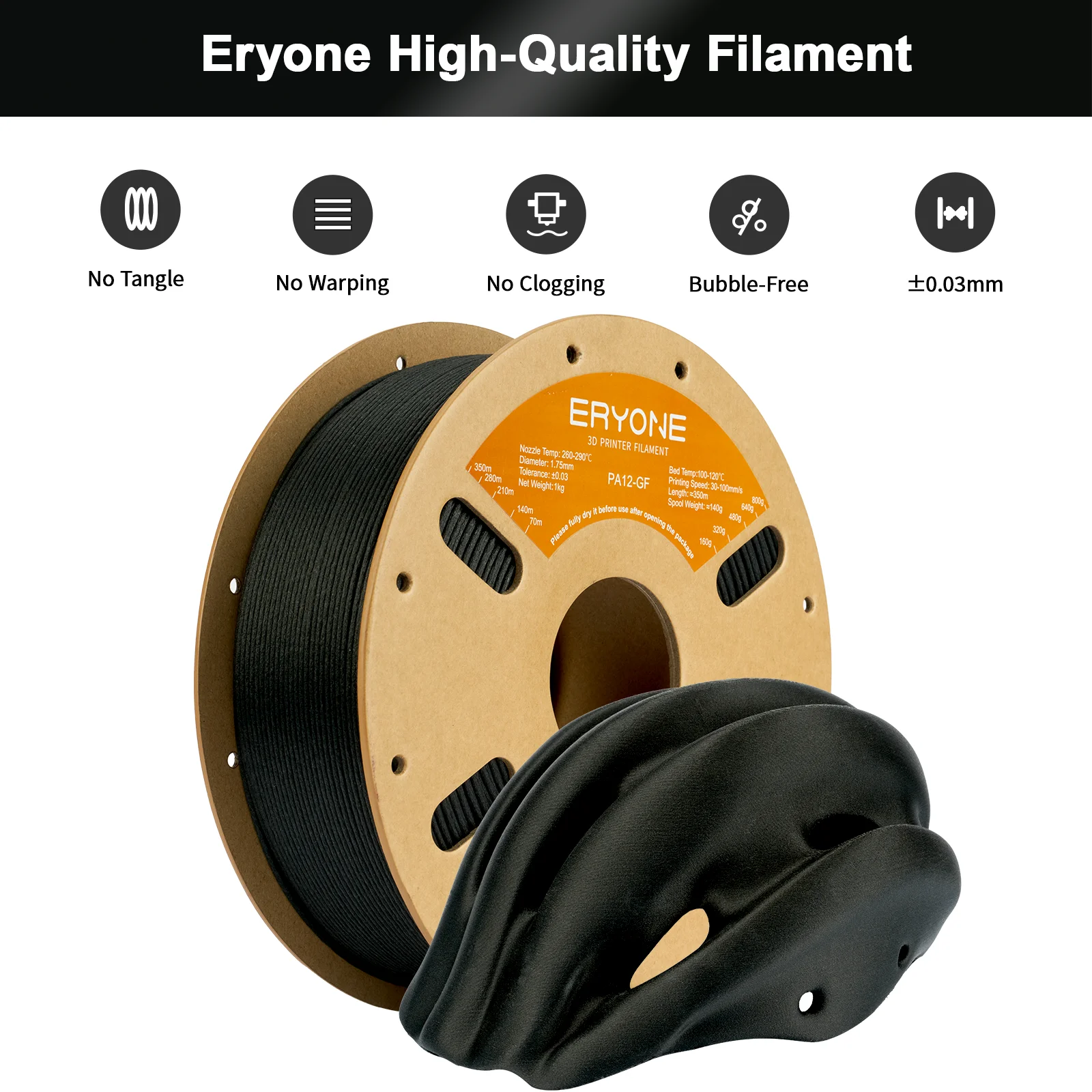 ERYONE PA12 Glass Fiber Nylon Filament 1.75mm, Black – photo 5