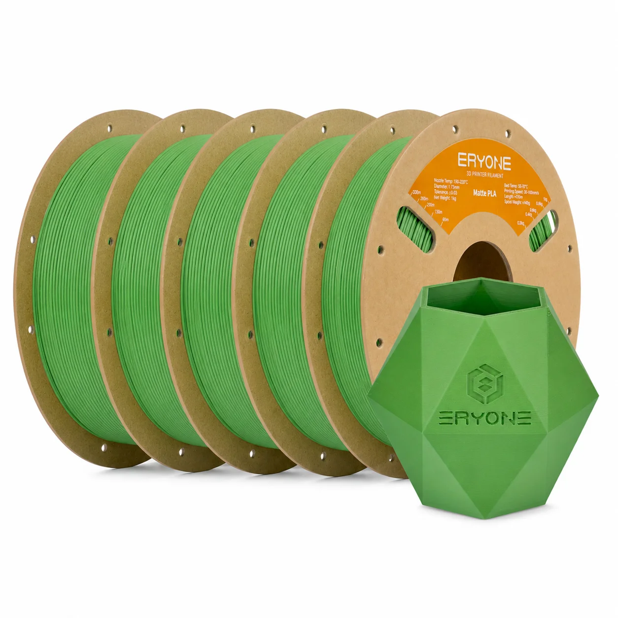 ERYONE Matte PLA Filament 1.75mm, 5 kg (5 × 1 kg), Grass Green
