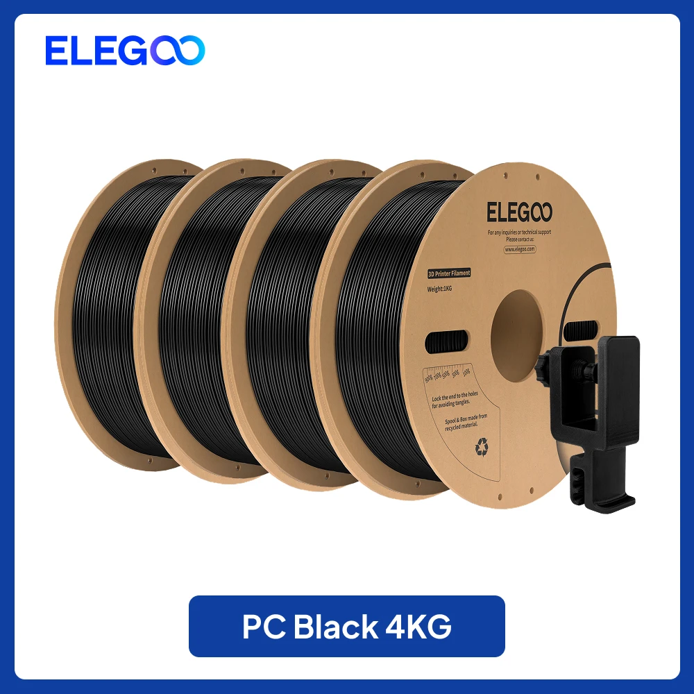 ELEGOO PC Polycarbonate Filament 1.75mm, 2 kg or 4 kg, 4KG Black
