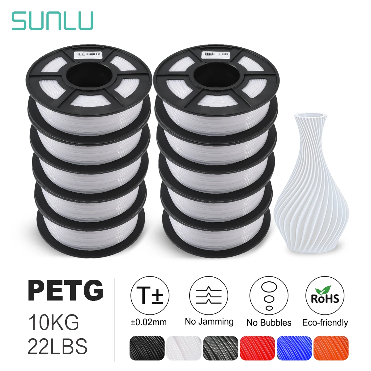 SUNLU PETG Filament 1.75mm, 10 kg (10 × 1 kg)