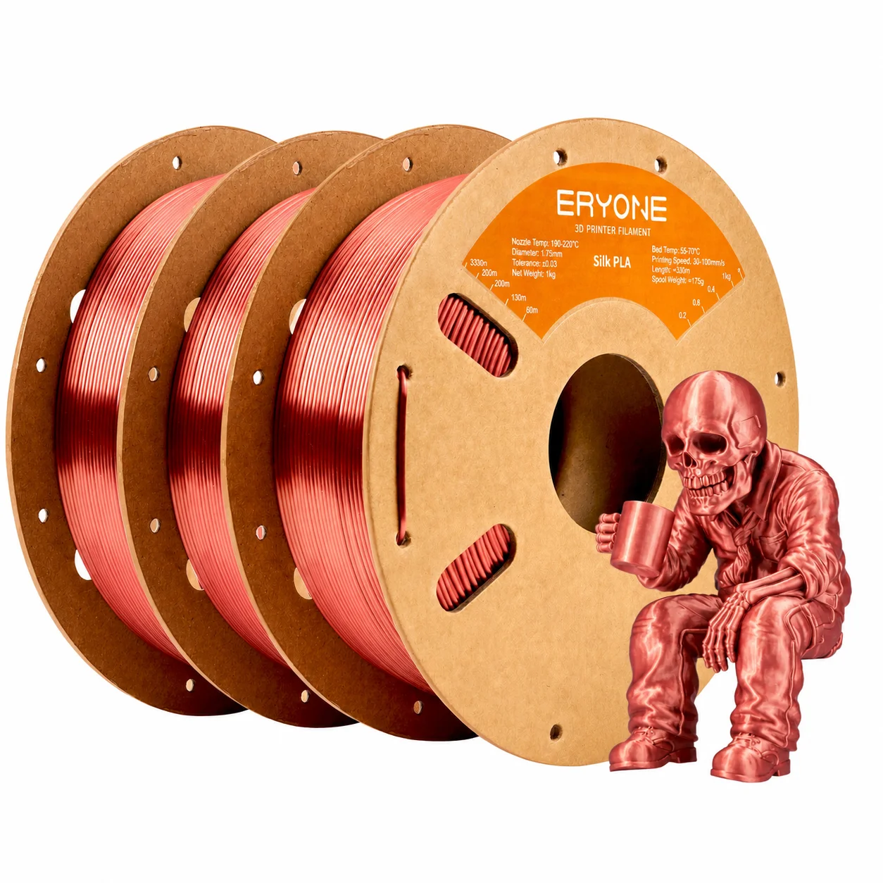 ERYONE Silk PLA Filament 1.75mm, 3 kg (3 × 1 kg), Silk Copper 3KG