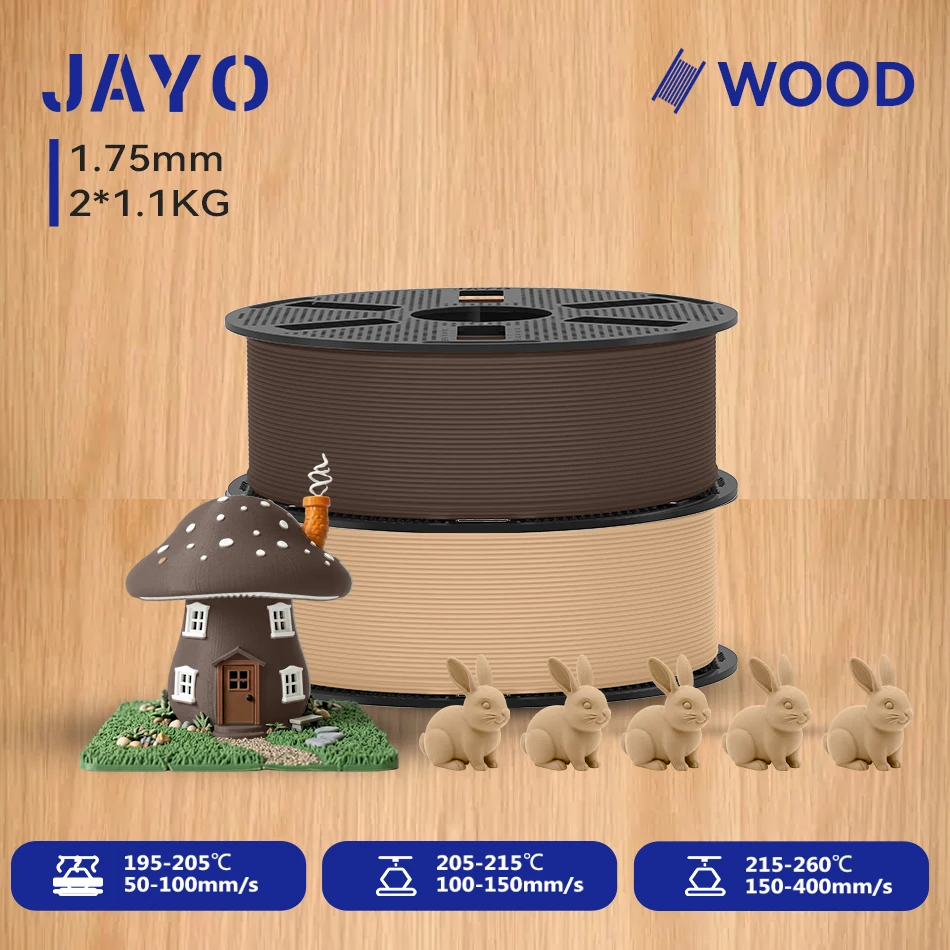 JAYO Wood PLA Filament 1.75mm, 2 × 1.1 kg, MW-WL