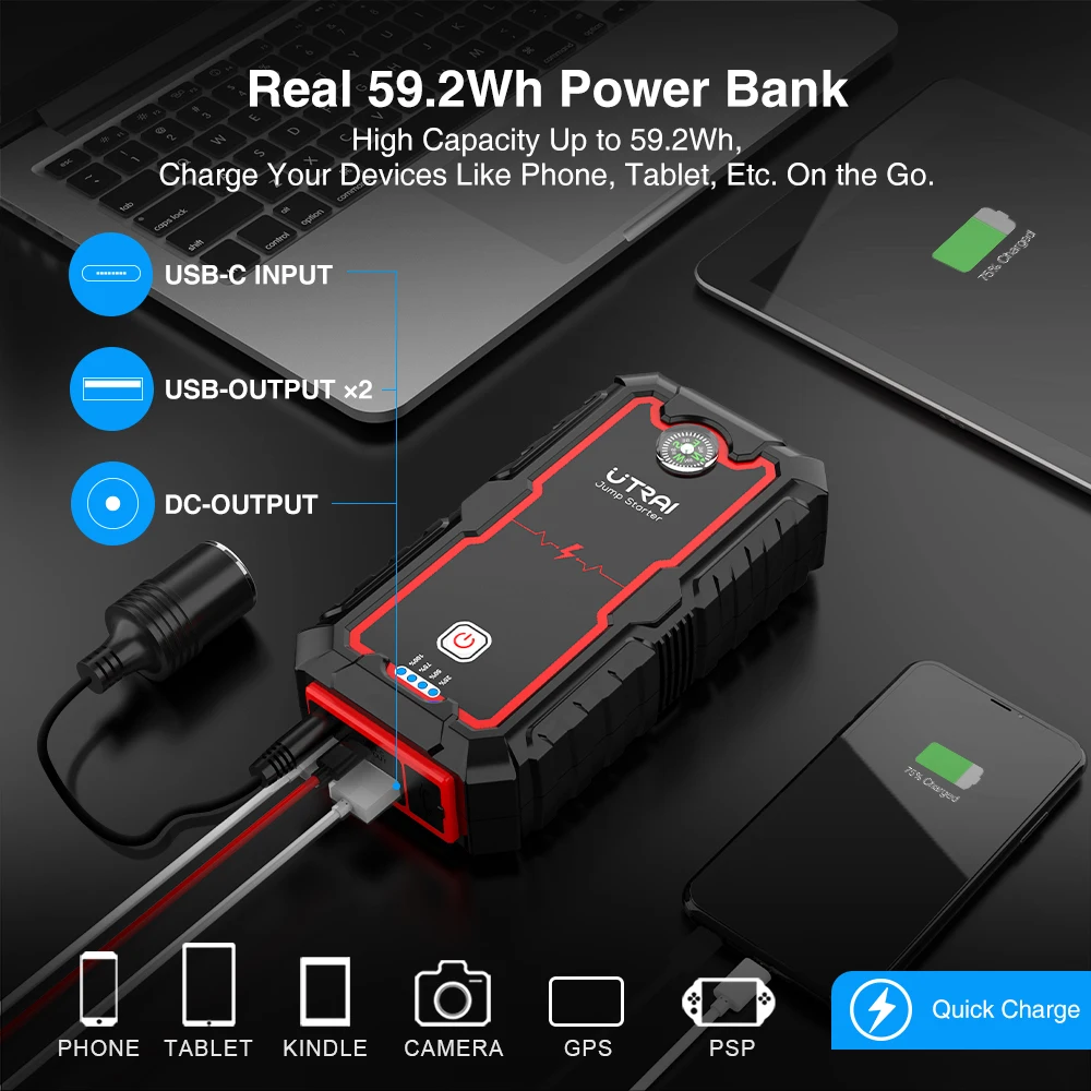 UTRAI 2000A / 2500A Jump Starter & Power Bank, 12V – photo 3