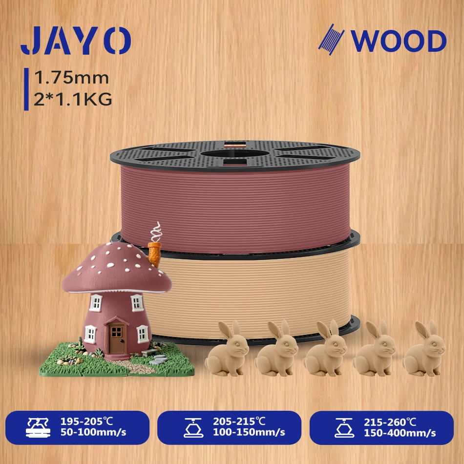 JAYO Wood PLA Filament 1.75mm, 2 × 1.1 kg, CW-MW