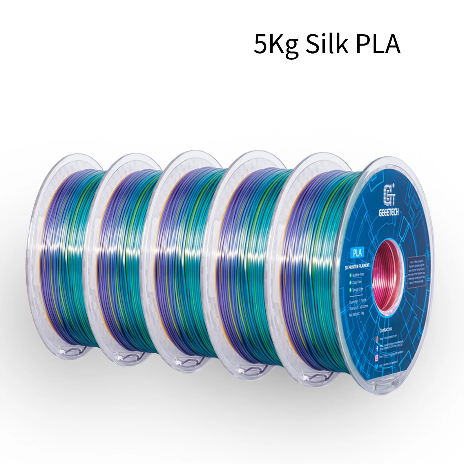 Geeetech Silk PLA Filament 1.75mm, 5 kg (5 × 1 kg), Silk Rainbow