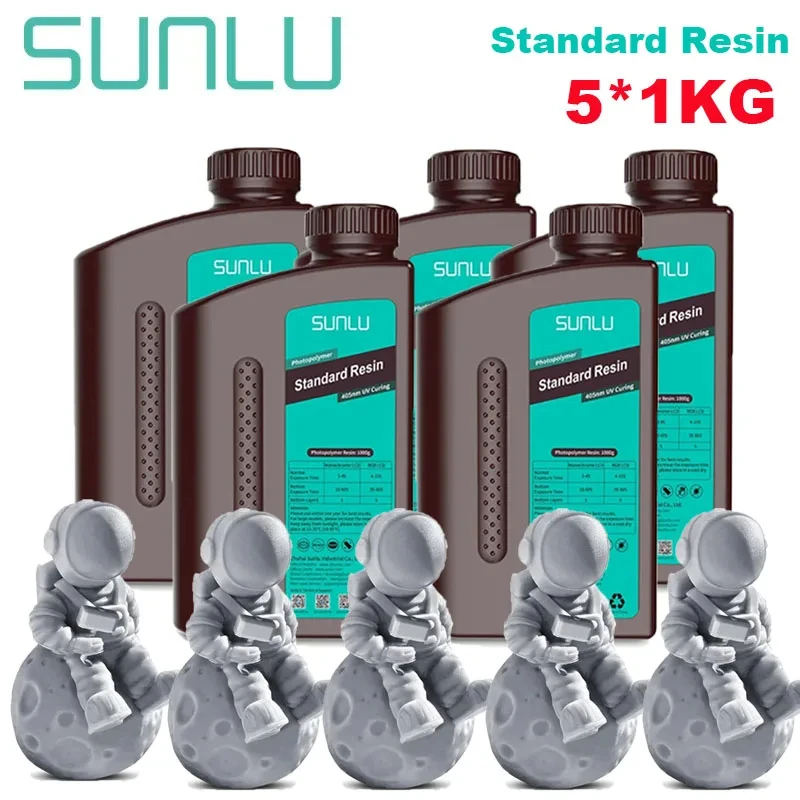 SUNLU Standard UV Resin 405nm, 5 kg (5 × 1 kg), Standard 5Solid Grey