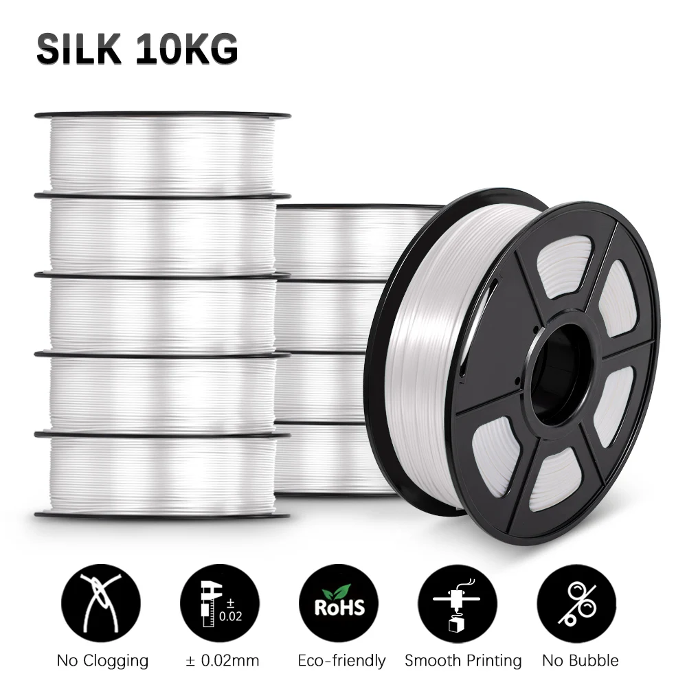 SUNLU Silk PLA Filament 1.75mm, 10 kg (Single, Dual & Tri-Color), SILK White