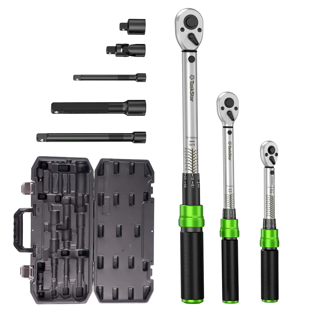 TaskStar 8-Piece Click Torque Wrench Set, 1/4", 3/8" & 1/2" Drive, Torque Wrench