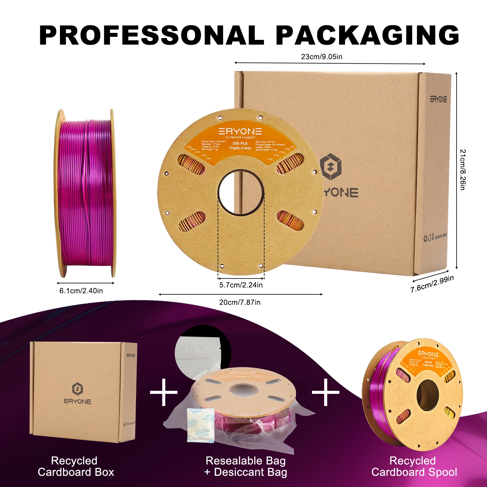 ERYONE Triple Color Silk PLA Filament 1.75mm, 10 kg – photo 5